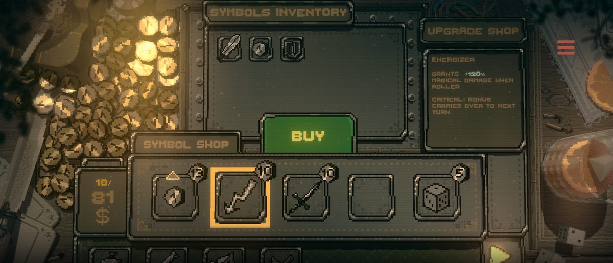 The upgrade shop offering new symbols to buy